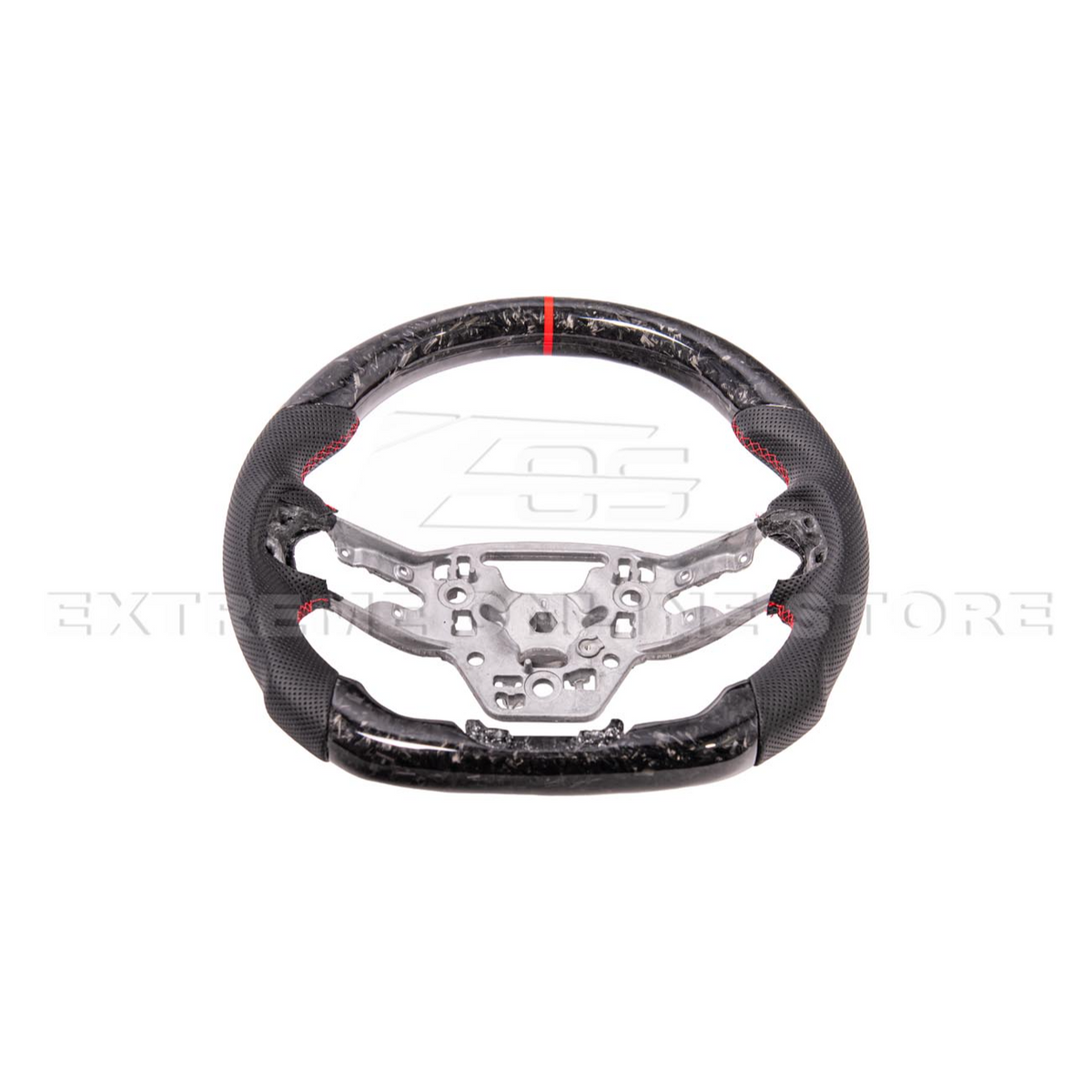 2024-Up Ford Mustang Forged CARBON FIBER Perforated Leather Red Stripe Steering Wheel image 3