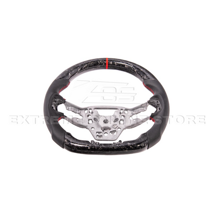 2024-Up Ford Mustang Forged CARBON FIBER Perforated Leather Red Stripe Steering Wheel image 3