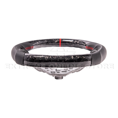 2024-Up Ford Mustang Forged CARBON FIBER Perforated Leather Red Stripe Steering Wheel image 4