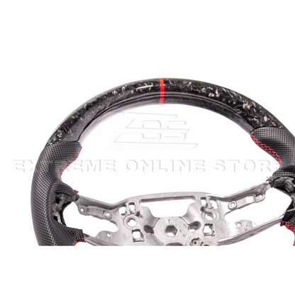2024-Up Ford Mustang Forged CARBON FIBER Perforated Leather Red Stripe Steering Wheel image 9