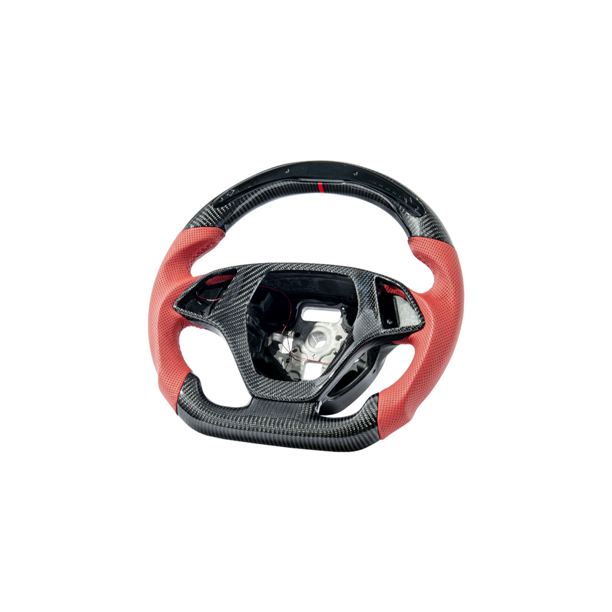 Chevrolet Corvette C7 Red Leather Red Stitching LED Carbon Fiber Steering Wheel image 3