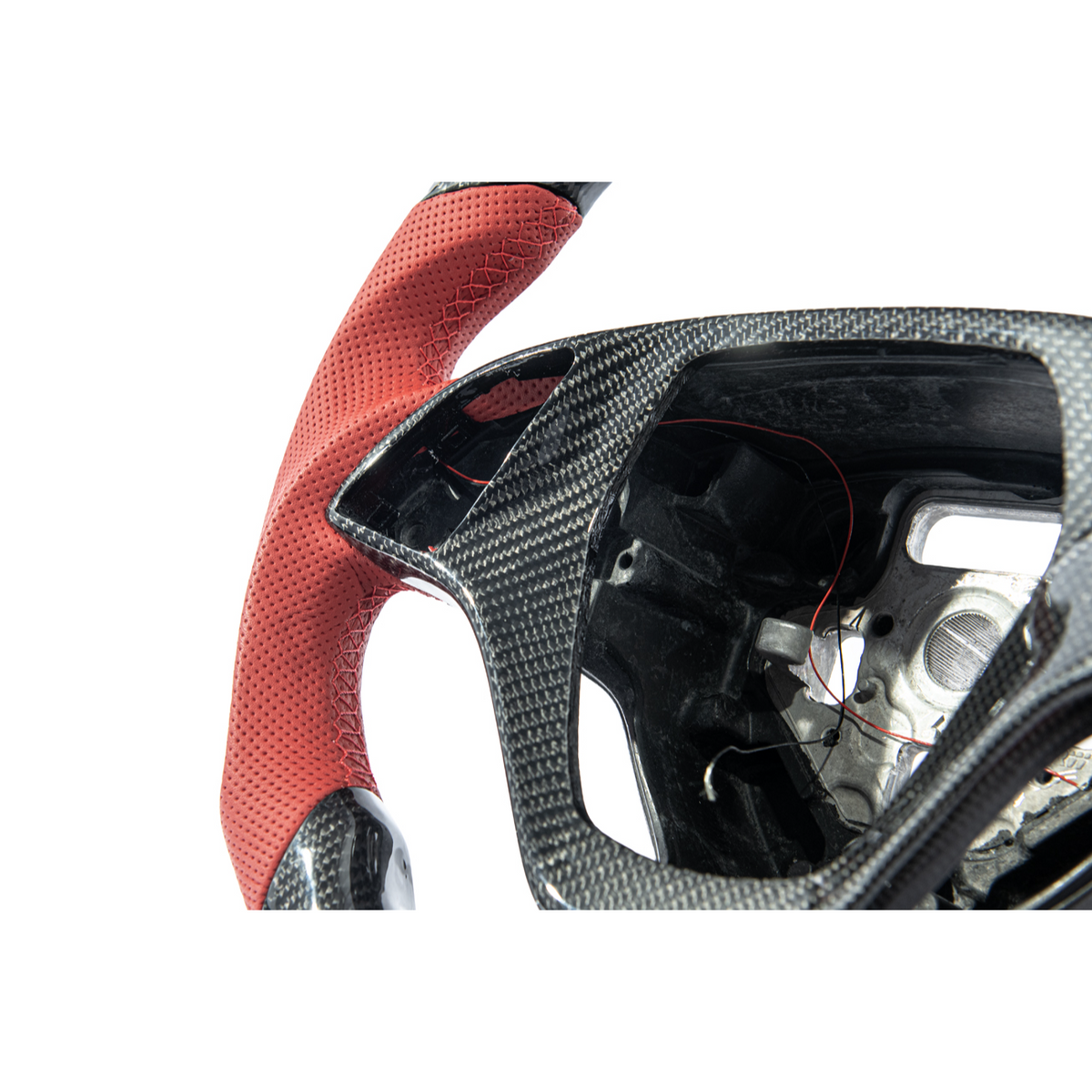 Chevrolet Corvette C7 Red Leather Red Stitching LED Carbon Fiber Steering Wheel image 6