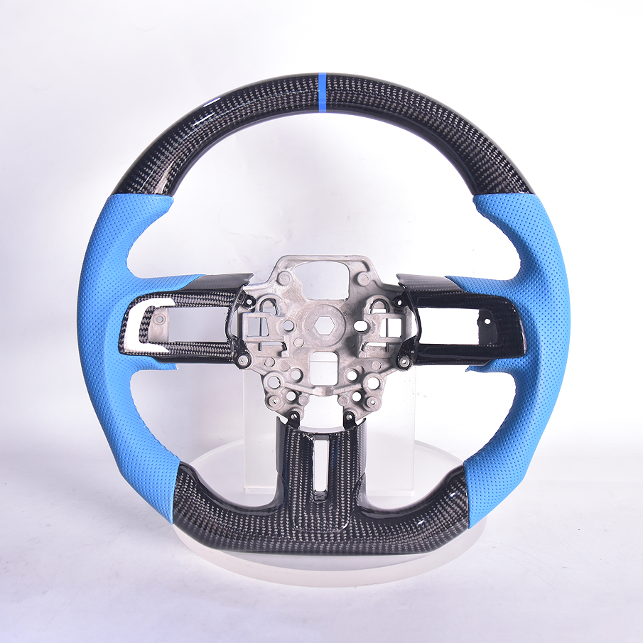 2018-23 Ford Mustang Carbon Fiber Steering Wheel Blue Leather image 1