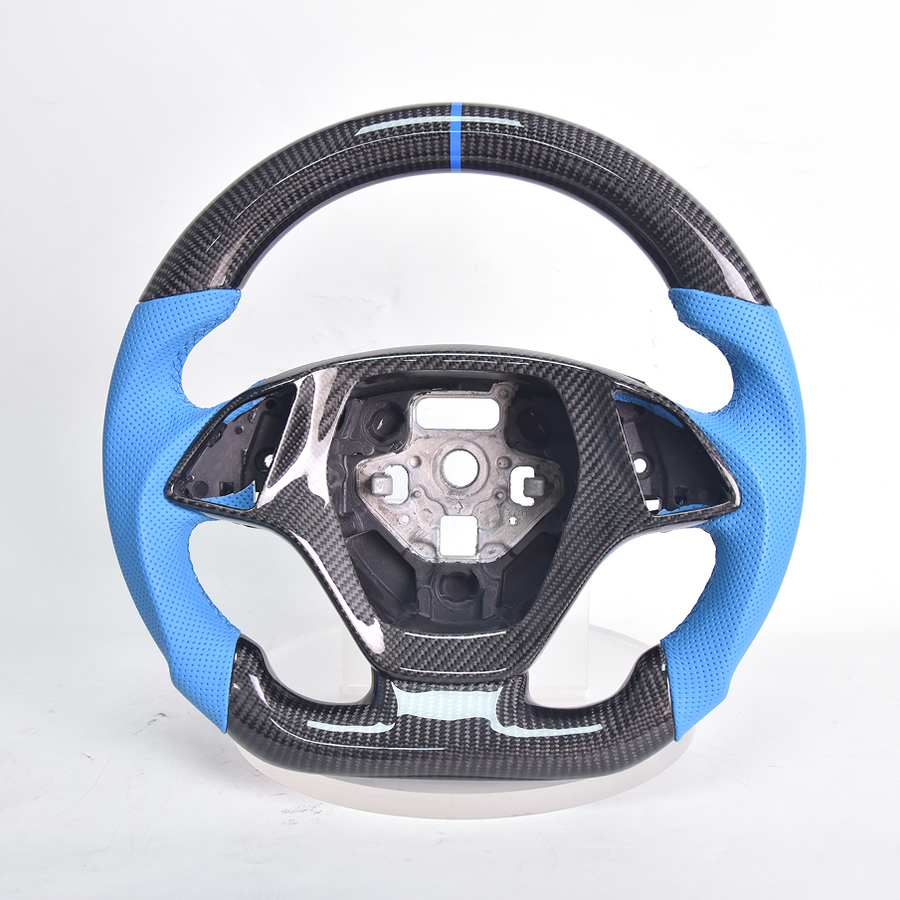 Corvette C7 Carbon Fiber Steering Wheel Blue Leather Blue Stitching Blue Stripe image 1