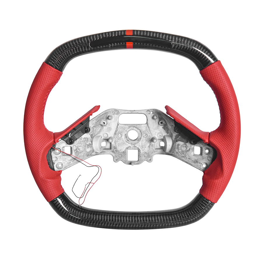 Corvette C8 Carbon Fiber Steering Wheel Red Perforated Leather Red Stitching Red Stripe LED image 1