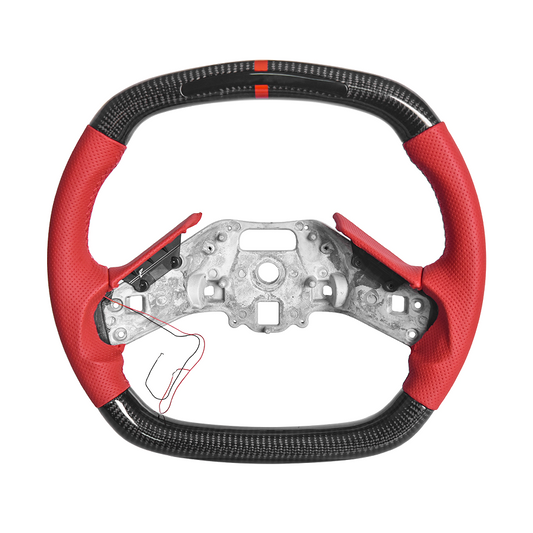 Corvette C8 Carbon Fiber Steering Wheel Red Perforated Leather Red Stitching Red Stripe LED image 1