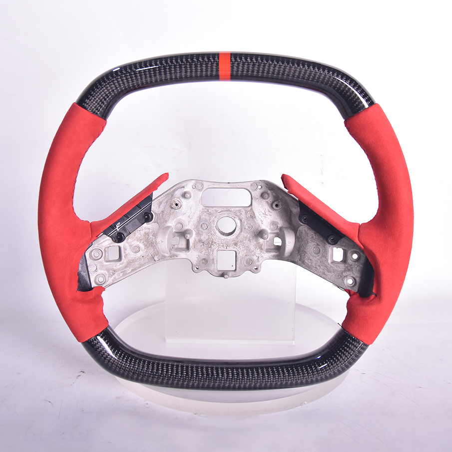 Corvette C8 Carbon Fiber Steering Wheel Red Suede Red Stitching Red Stripe image 1