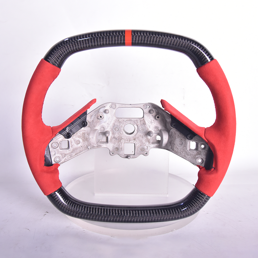 Corvette C8 Carbon Fiber Steering Wheel Red Suede Red Stitching Red Stripe image 1