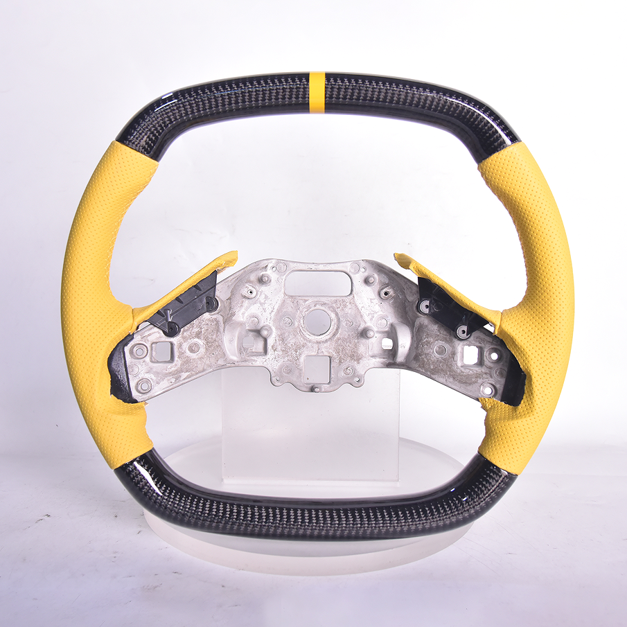 Corvette C8 Carbon Fiber Steering Wheel Yellow Perforated Leather Yellow Stitching Yellow Stripe image 1