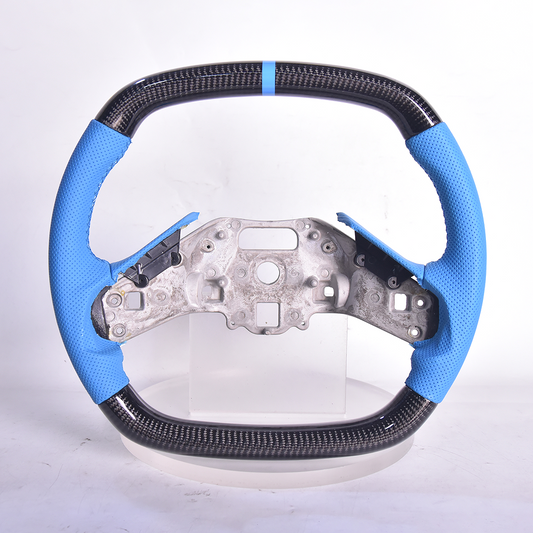 Corvette C8 Carbon Fiber Steering Wheel Blue Perforated Leather Blue Stitching Blue Stripe image 1