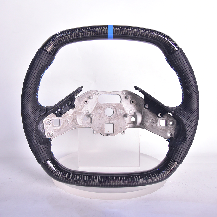 Corvette C8 Carbon Fiber Steering Wheel Black Perforated Leather Blue Stitching Blue Stripe image 1