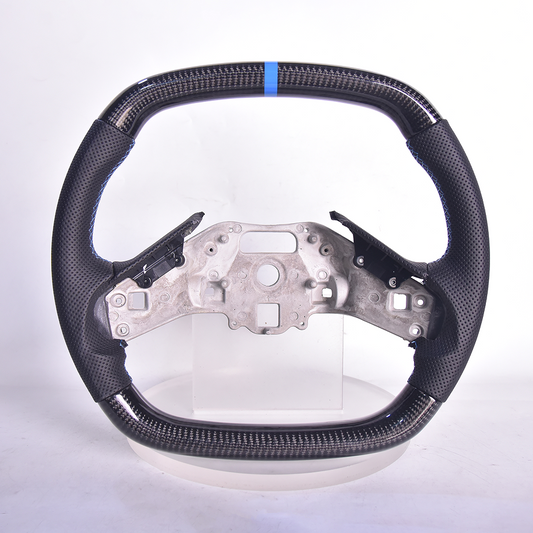Corvette C8 Carbon Fiber Steering Wheel Black Perforated Leather Blue Stitching Blue Stripe image 1