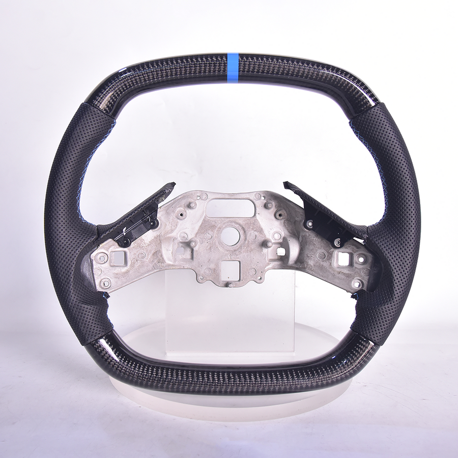 Corvette C8 Carbon Fiber Steering Wheel Black Perforated Leather Blue Stitching Blue Stripe image 1
