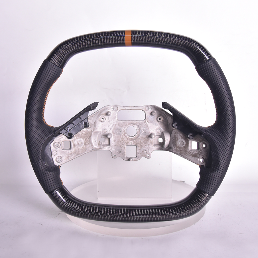Corvette C8 Carbon Fiber Steering Wheel Black Perforated Leather Brown Stitching Brown Stripe image 1