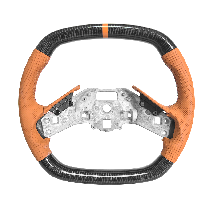 Corvette C8 Carbon Fiber Steering Wheel Orange Perforated Leather Orange Stitching Orange Stripe image 1