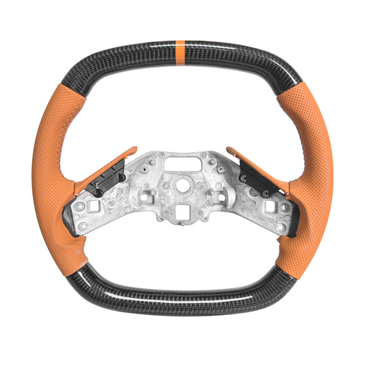 Corvette C8 Carbon Fiber Steering Wheel Orange Perforated Leather Orange Stitching Orange Stripe image 1
