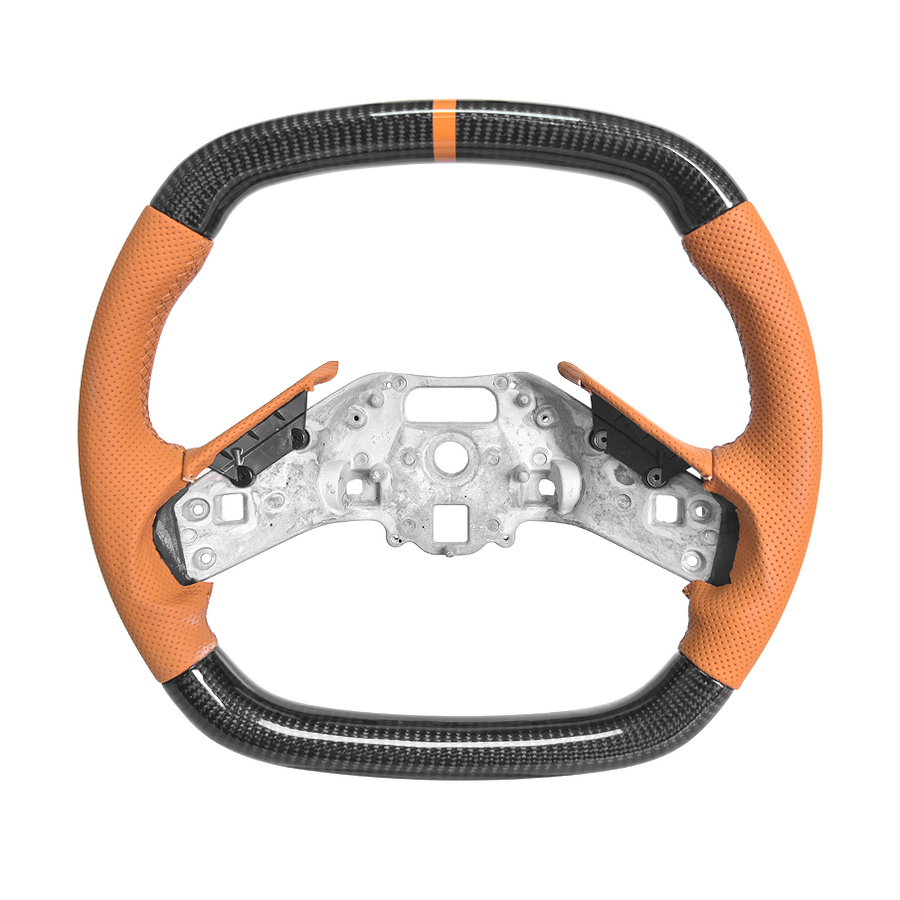 Corvette C8 Carbon Fiber Steering Wheel Orange Perforated Leather Orange Stitching Orange Stripe image 1