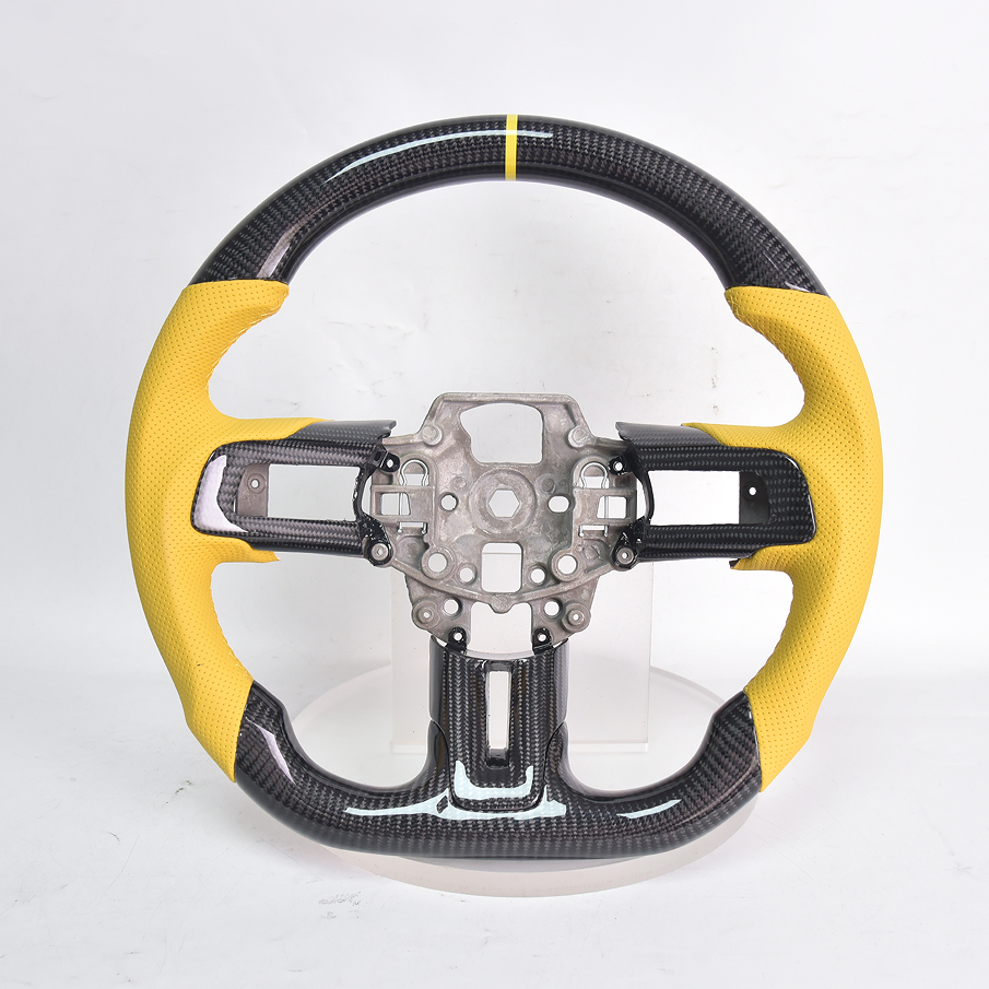 2018-23 Mustang Carbon Fiber Steering Wheel Yellow Perforated Leather Yellow Stitching Yellow Stripe image 1