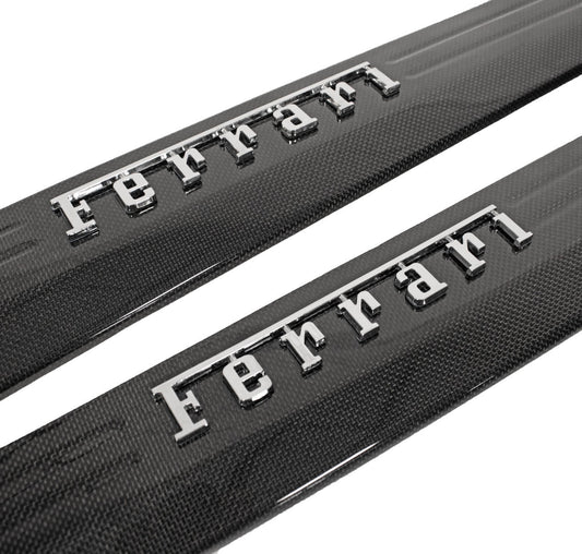 Carbon Fiber Door Sills with CHROME Raised Ferrari Script - Ferrari 458 Italia/Spider