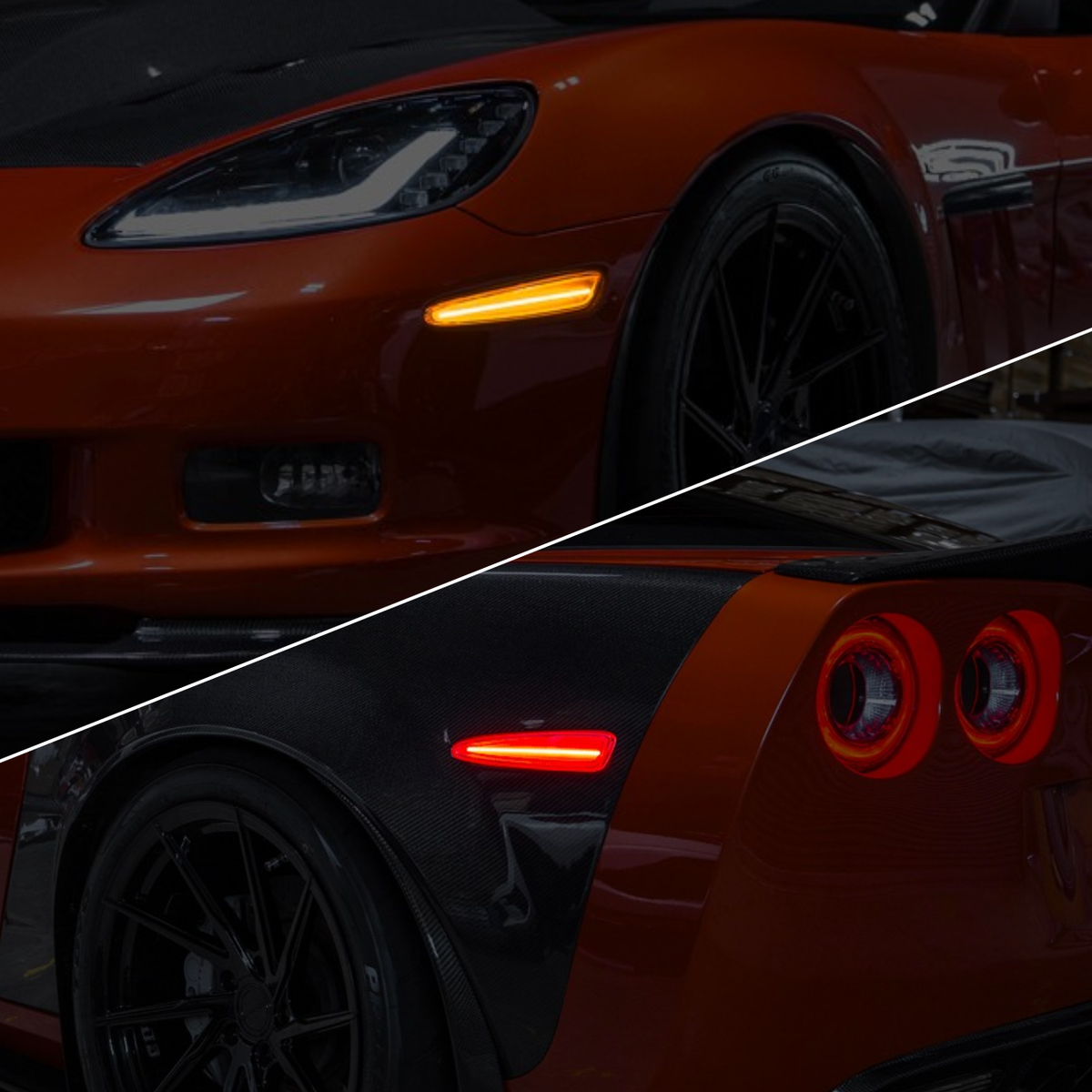 Corvette C6 Front & Rear Amber Light LED Side Markers Pair image 1