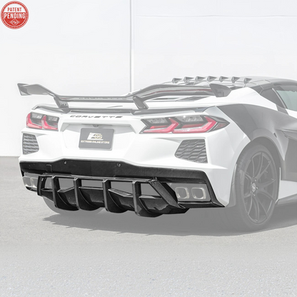 2020-Up Corvette C8 DRY CARBON FIBER Rear Bumper Diffuser Quad Exit image 3