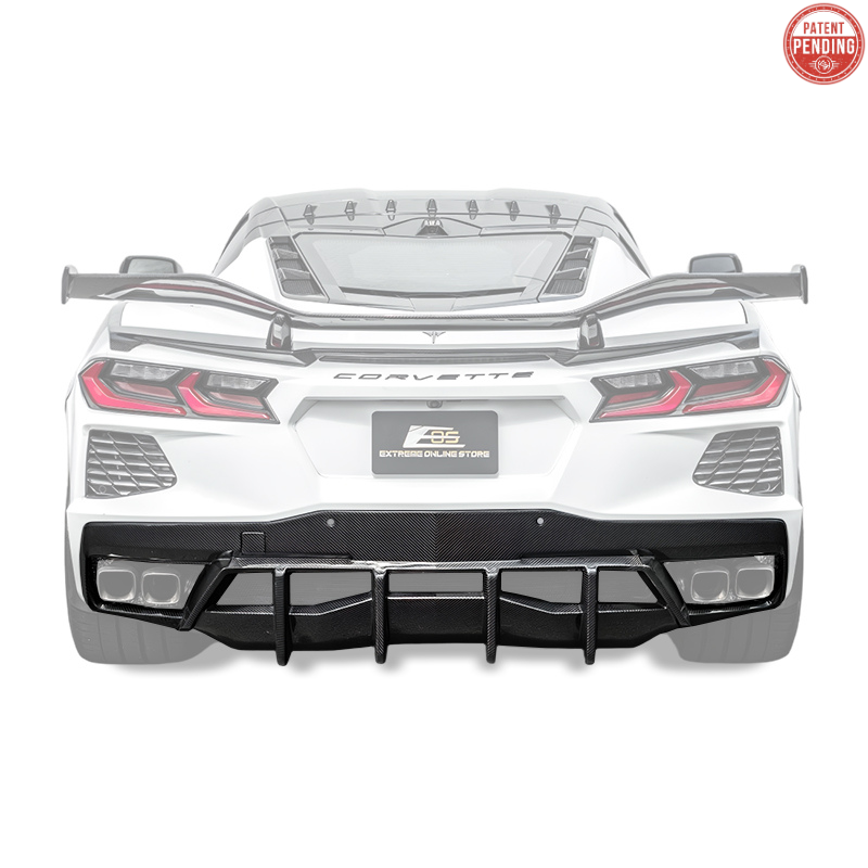 2020-Up Corvette C8 DRY CARBON FIBER Rear Bumper Diffuser Quad Exit image 1
