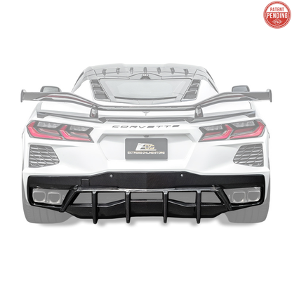 2020-Up Corvette C8 DRY CARBON FIBER Rear Bumper Diffuser Quad Exit image 1
