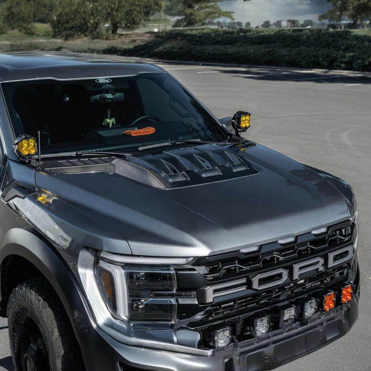 2021-Up Ford F-150 Carbon Fiber Raptor R Style Front Hood Vent Side Trim Bezel Replacements image 8