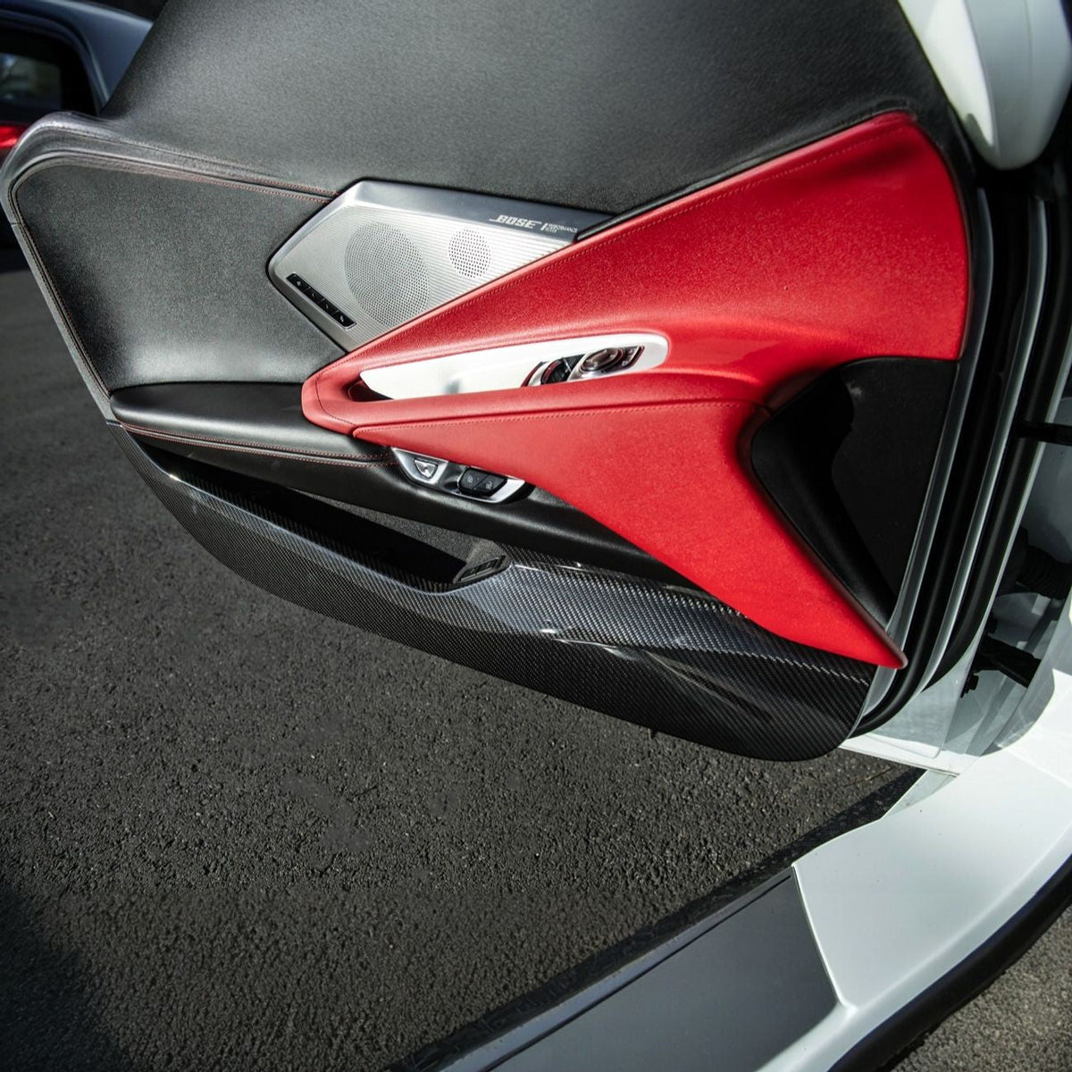 Corvette C8 Dry Carbon Fiber Interior Front Lower Door Kick Panel Cover Overlays image 4