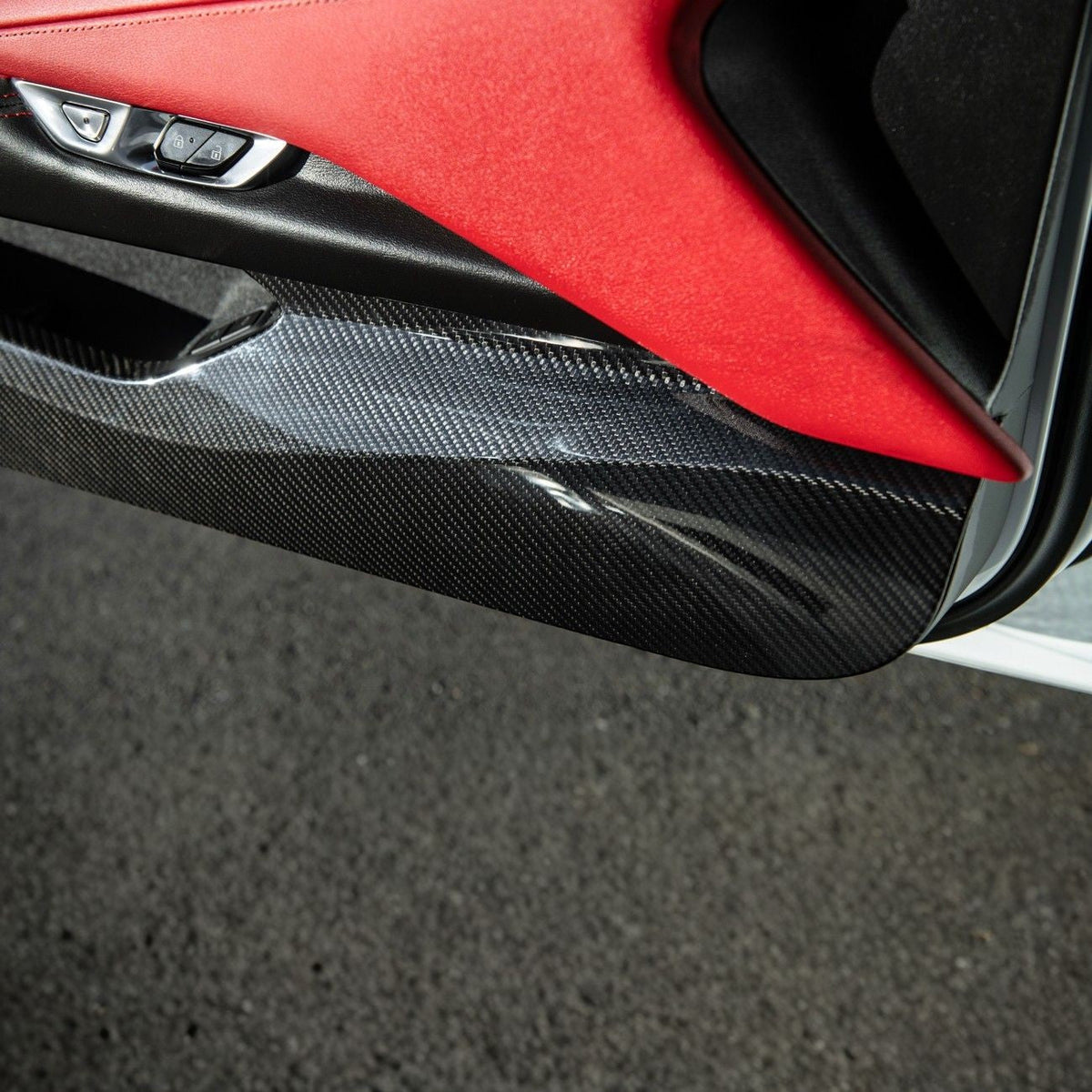 Corvette C8 Dry Carbon Fiber Interior Front Lower Door Kick Panel Cover Overlays image 5