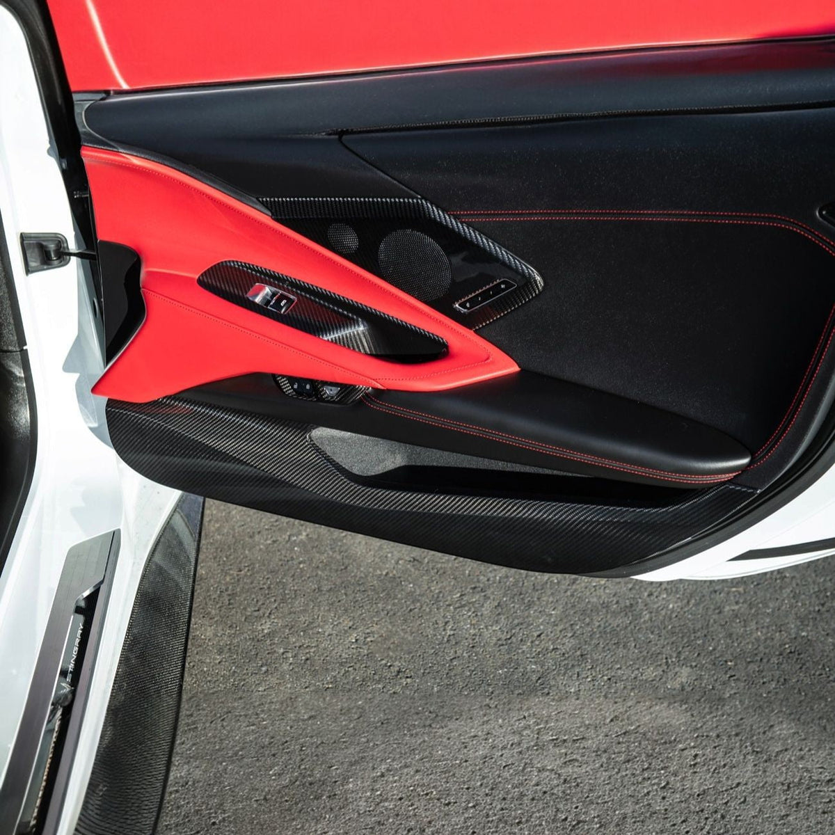 Corvette C8 Dry Carbon Fiber Interior Front Lower Door Kick Panel Cover Overlays image 7