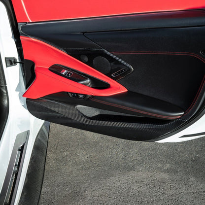 Corvette C8 Dry Carbon Fiber Interior Front Lower Door Kick Panel Cover Overlays image 7