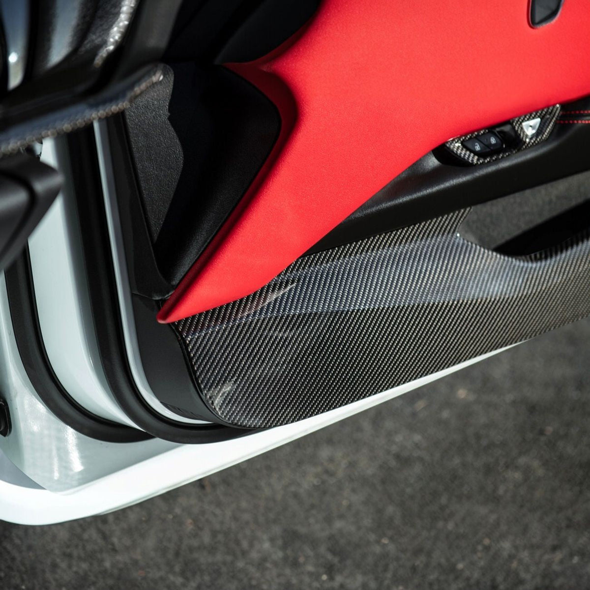 Corvette C8 Dry Carbon Fiber Interior Front Lower Door Kick Panel Cover Overlays image 8