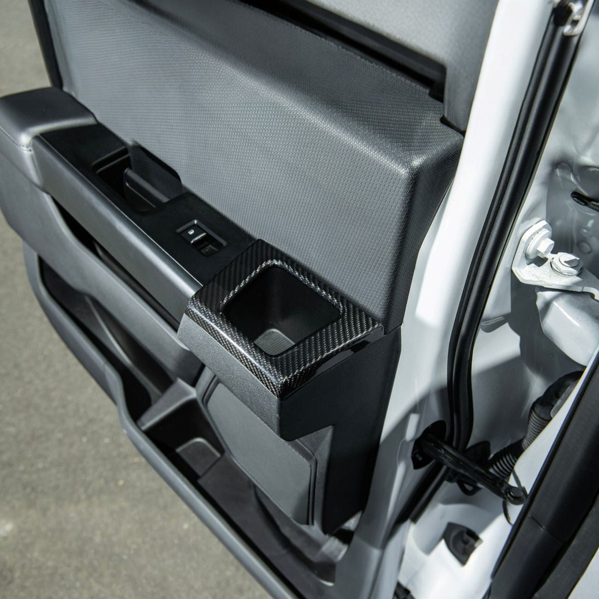 2021-2026 Ford F-150 / F-150 Lightning Dry Carbon Fiber Rear Door Side Storage Cup Holder Cover Overlays image 11
