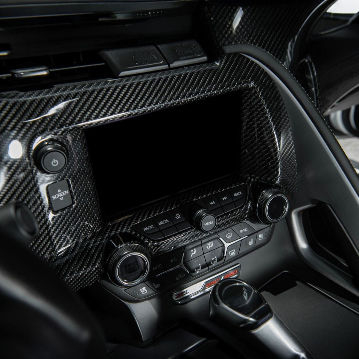 Corvette C7 Dry Carbon Fiber Center Infotainment Instrument Panel Cluster Trim Plate Cover Overlay image 6
