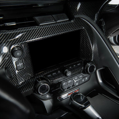 Corvette C7 Dry Carbon Fiber Center Infotainment Instrument Panel Cluster Trim Plate Cover Overlay image 6