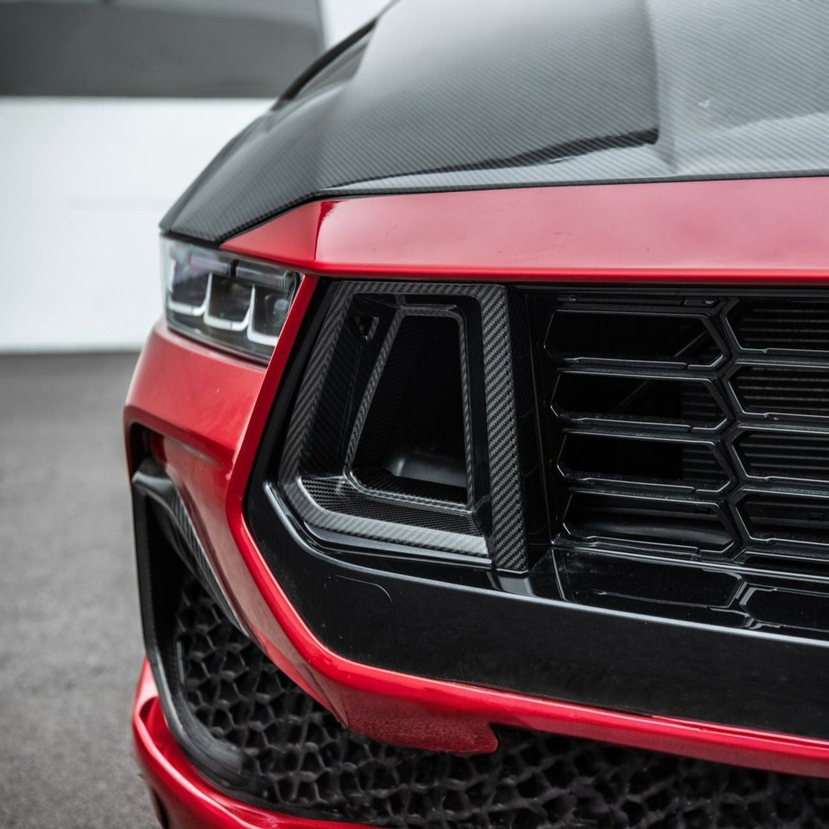 2024-Up Ford Mustang Carbon Fiber DarkHorse Style Front Grille Side Nostril Air Intake Trim Covers image 4