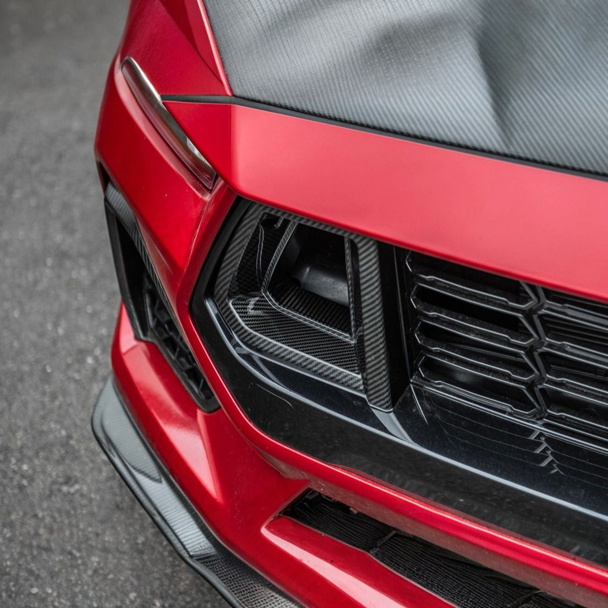 2024-Up Ford Mustang Carbon Fiber DarkHorse Style Front Grille Side Nostril Air Intake Trim Covers image 5