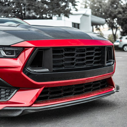 2024-Up Ford Mustang Carbon Fiber DarkHorse Style Front Grille Side Nostril Air Intake Trim Covers image 9