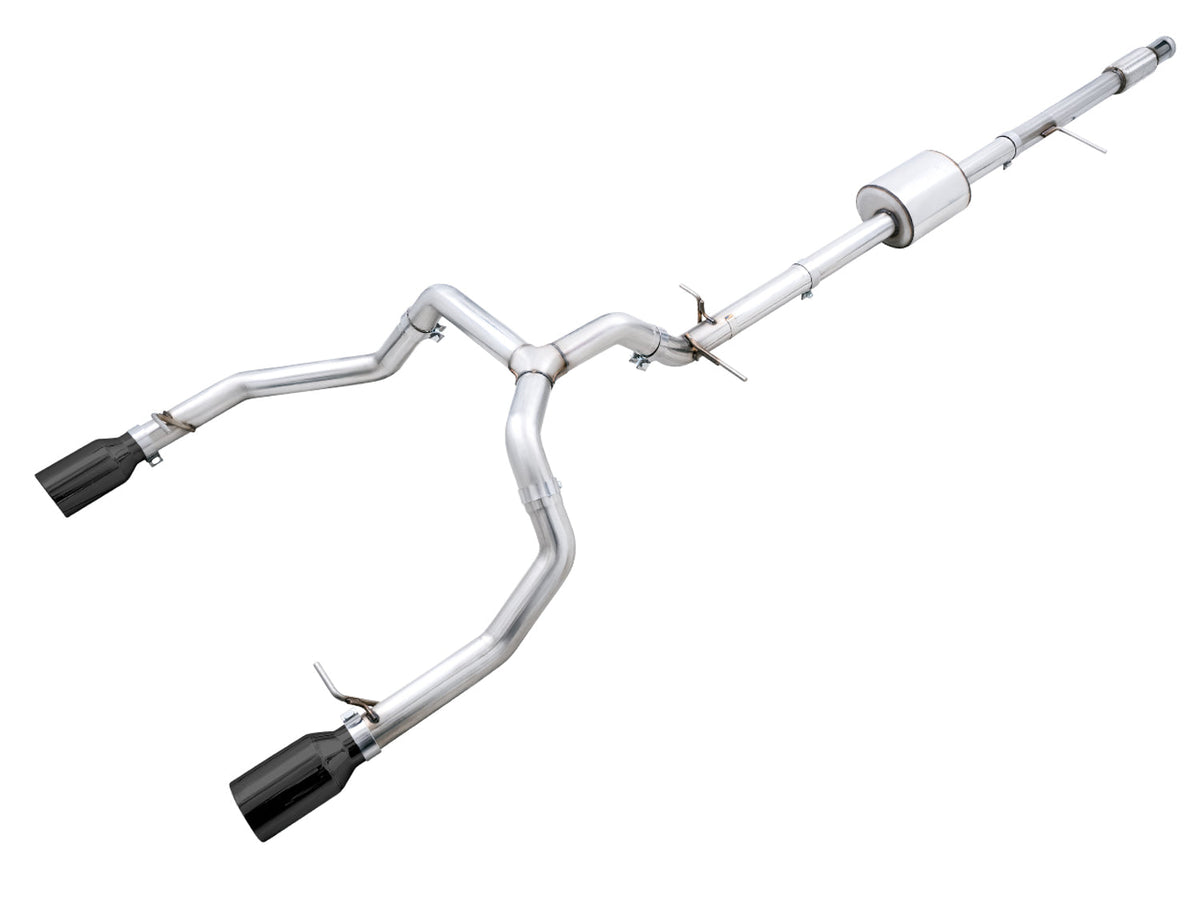 AWE 0FG Catback Split Rear Exit Exhaust for 4th Gen Silverado/Sierra 1500 5.3L (Flat Bumper) - Dual Diamond Black Tips image 1