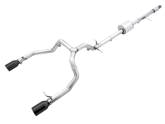 AWE 0FG Catback Split Rear Exit Exhaust for 4th Gen Silverado/Sierra 1500 5.3L (Flat Bumper) - Dual Diamond Black Tips image 1