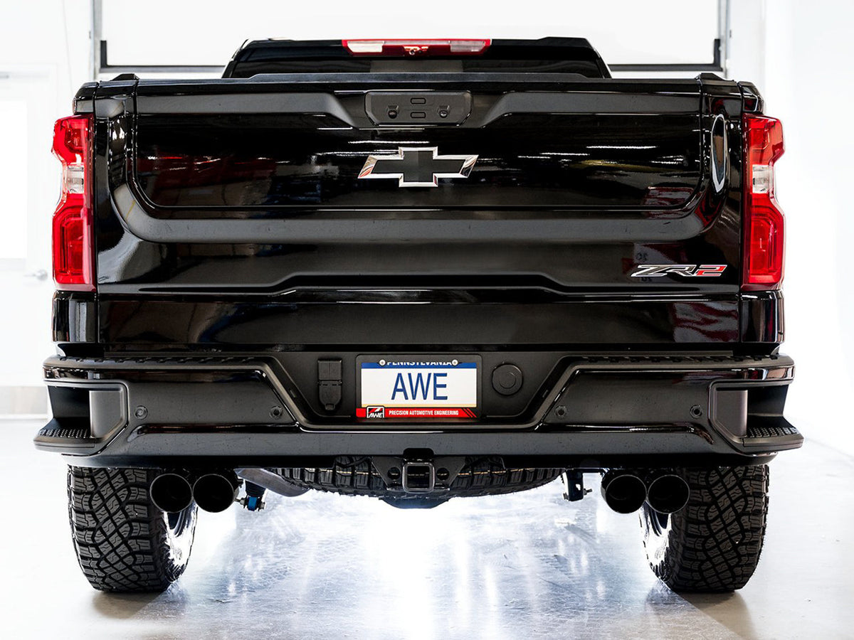 AWE 0FG Catback Exhaust for Silverado ZR2/Sierra AT4X - Quad Diamond Black Tips image 4