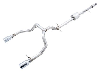 AWE 0FG Catback Split Rear Exit Exhaust for 4th Gen Silverado/Sierra 1500 5.3L (Flat Bumper) - Dual Chrome Silver Tips image 1