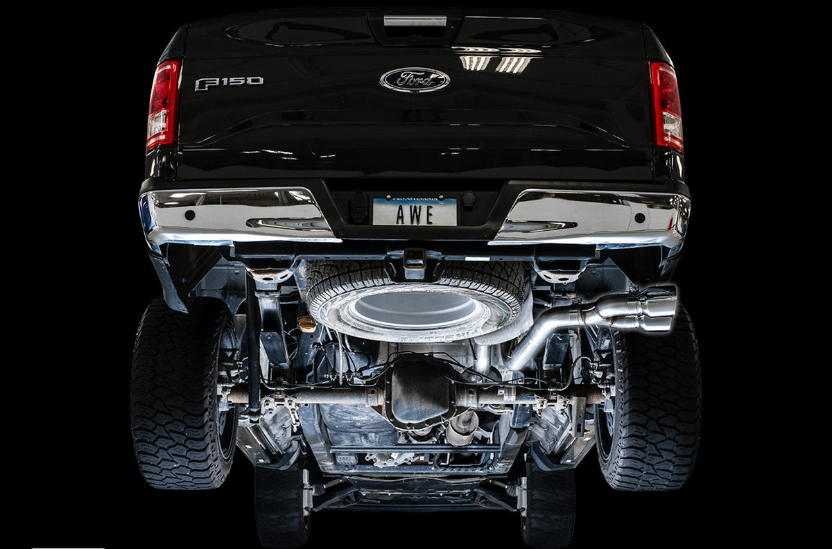AWE 0FG Single Exit Exhaust for '15-'20 F-150 - 4.5 Chrome Silver Tips image 2