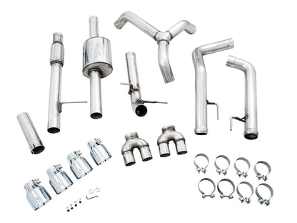 AWE 0FG Catback Split Rear Exit Exhaust for 4th Gen Silverado/Sierra 1500 5.3L (With Bumper Cutouts) - Quad Chrome Silver Tips image 9