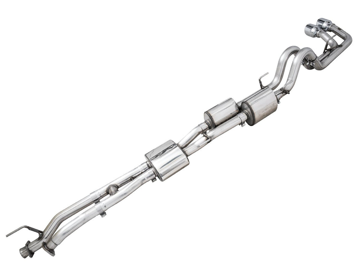 AWE 0FG Exhaust with BashGuard for 3rd Gen Tacoma - Dual Chrome Silver Tips image 1