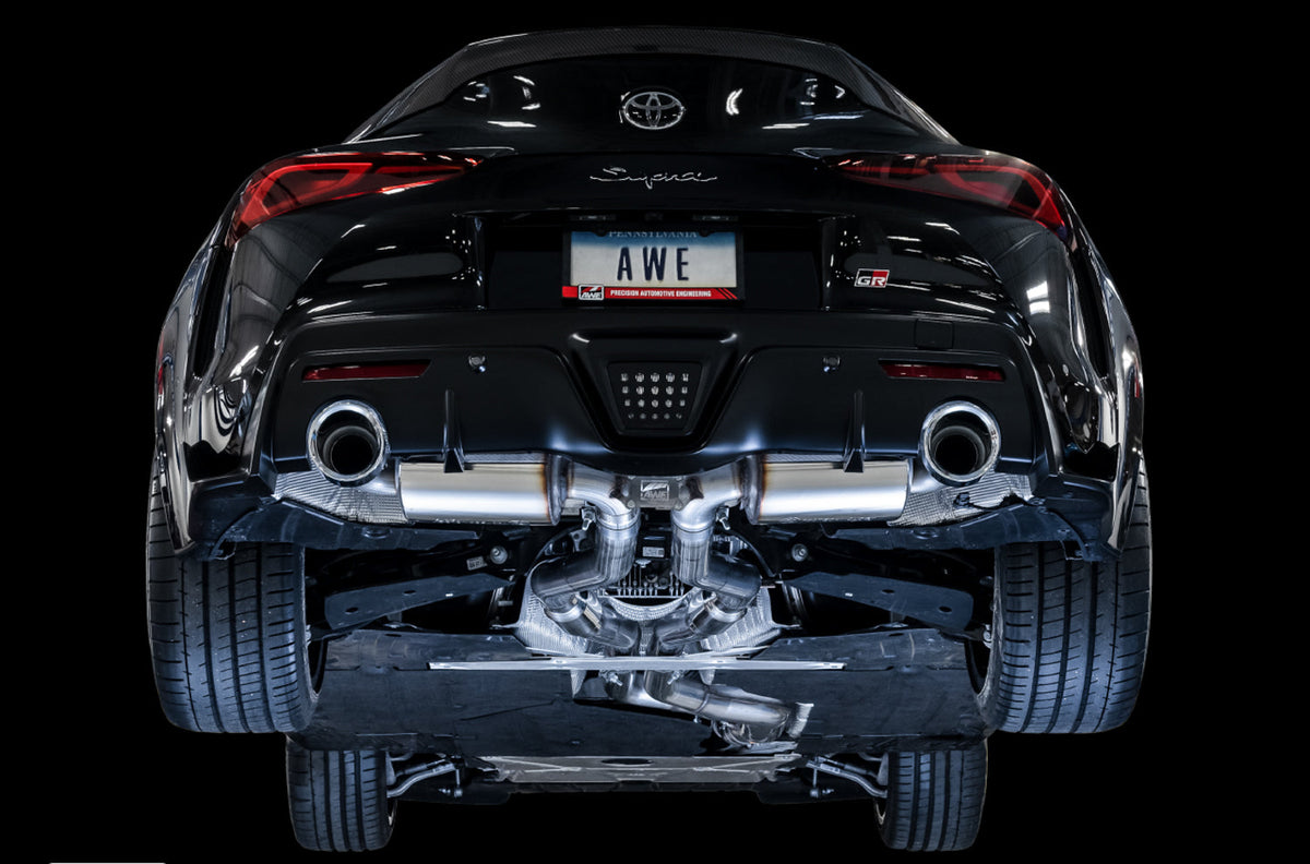 AWE Resonated Touring Edition Exhaust for A90 Supra - 5" Chrome Silver Tips image 4