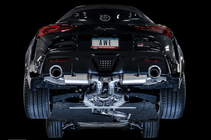 AWE Resonated Touring Edition Exhaust for A90 Supra - 5" Chrome Silver Tips image 4