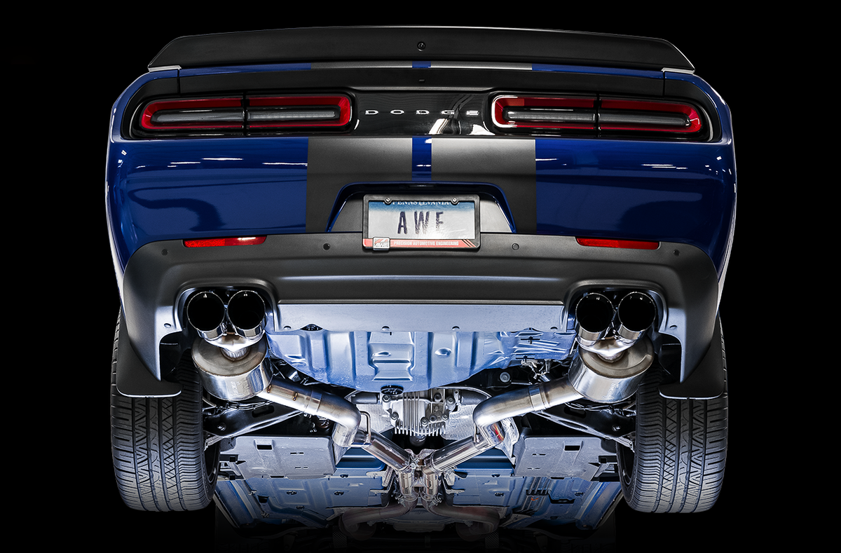 AWE Touring Edition Exhaust for 15+ Challenger 6.4 / 6.2 SC - Diamond Black Quad Tips image 2