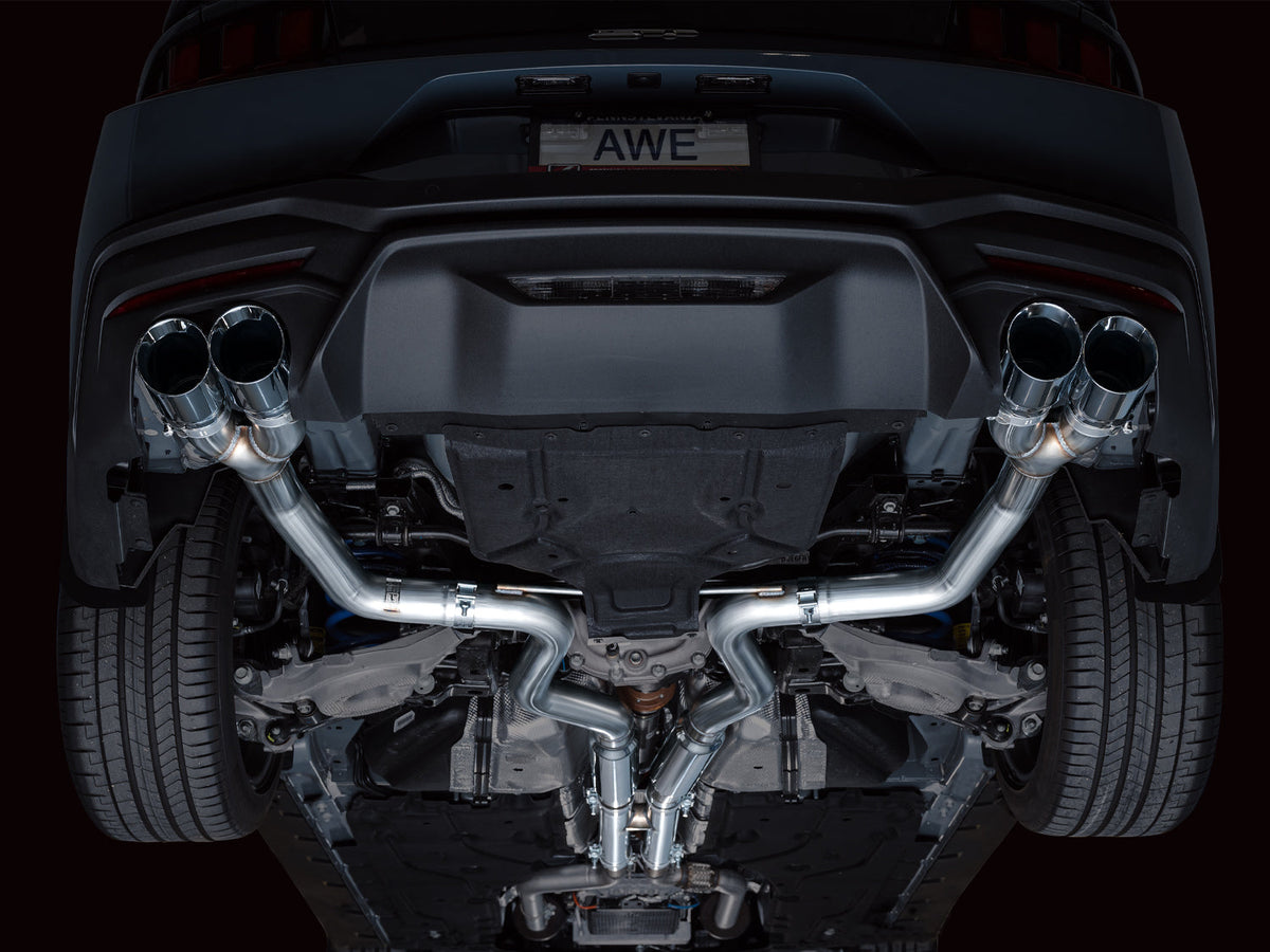 AWE Track Edition Exhaust for S650 Ford Mustang GT Fastback - Quad Chrome Silver Tips image 9